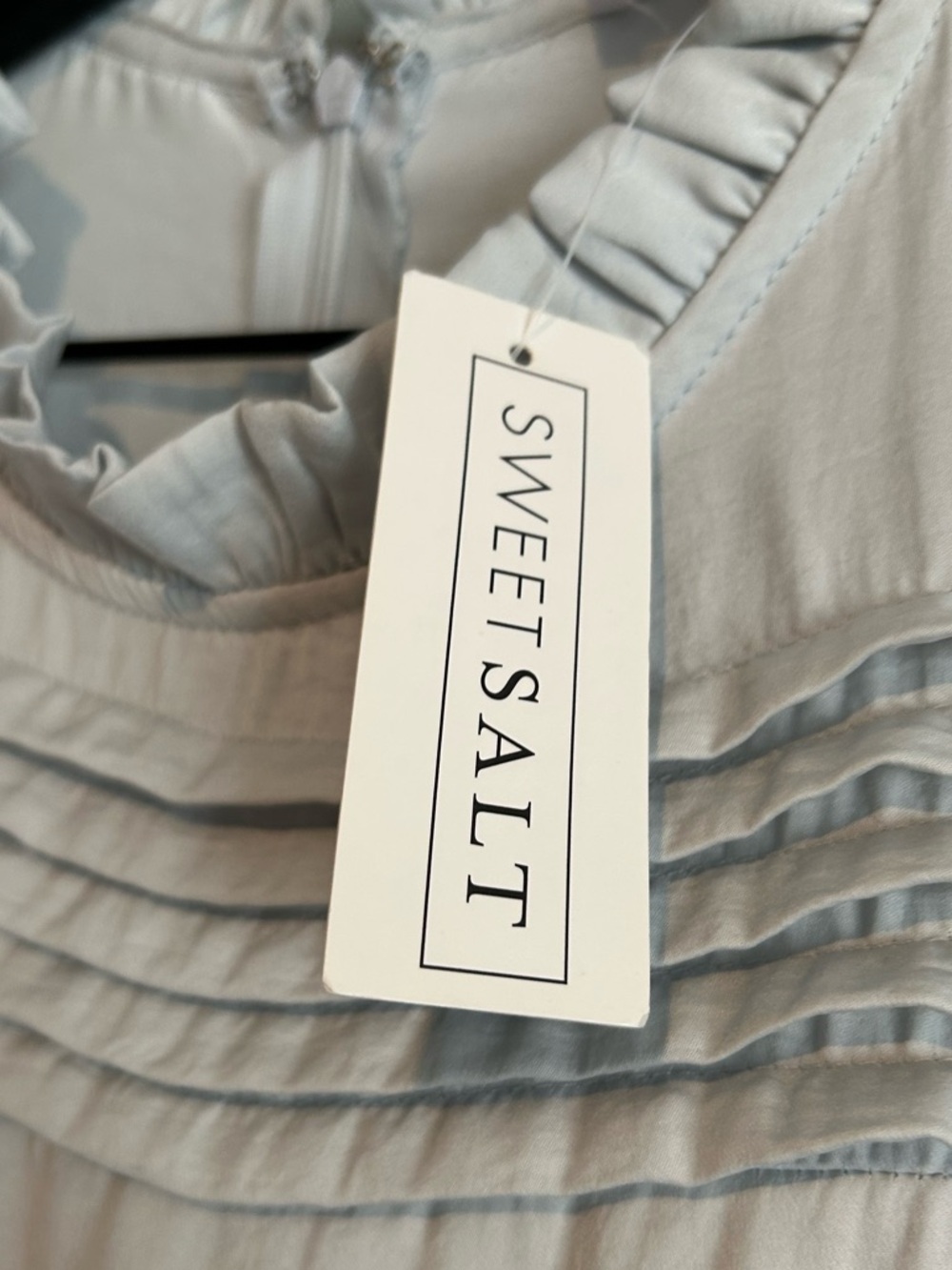 Sweet Salt Light Blue Pin tuck yoke detail Ruffle Hem Midi Dress Size Large New - Picture 6 of 7